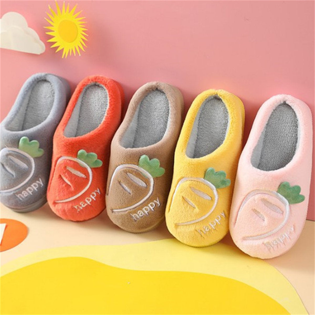 Cute carrot pattern warm cotton slippers for boys and girls in autumn and winter