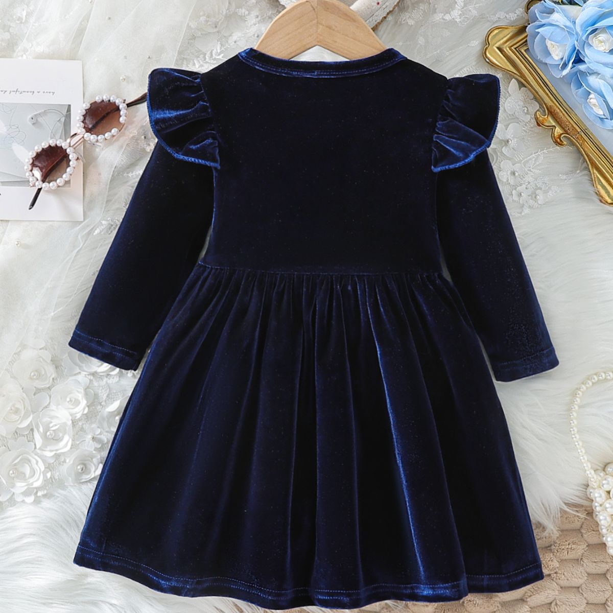 Girls autumn solid color single face velvet dress