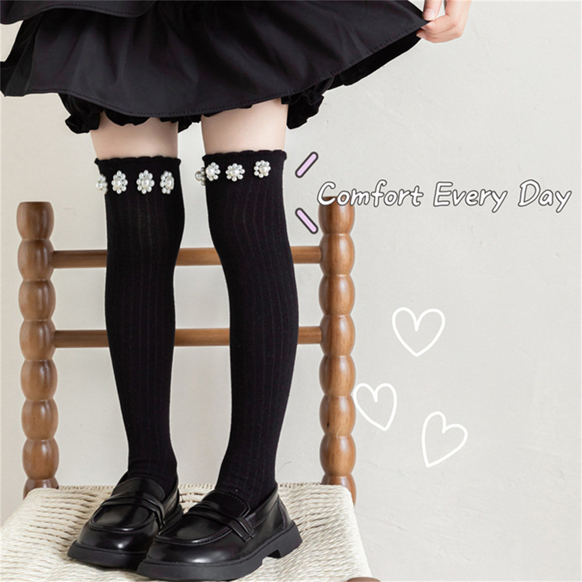 Girls Princess Sweet Style Flower Pearl Stockings