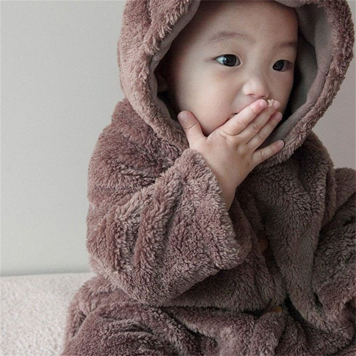 Baby cotton bear jumpsuit plush hooded romper