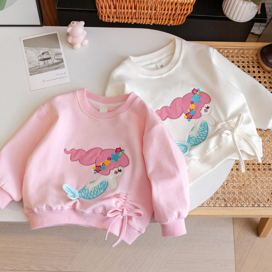 Girls sweet sweater autumn new style little girl spring and autumn mermaid cotton long-sleeved children's casual cartoon top