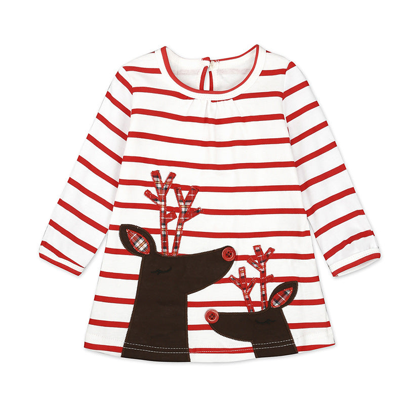 Girls dress New Year Christmas striped deer dress