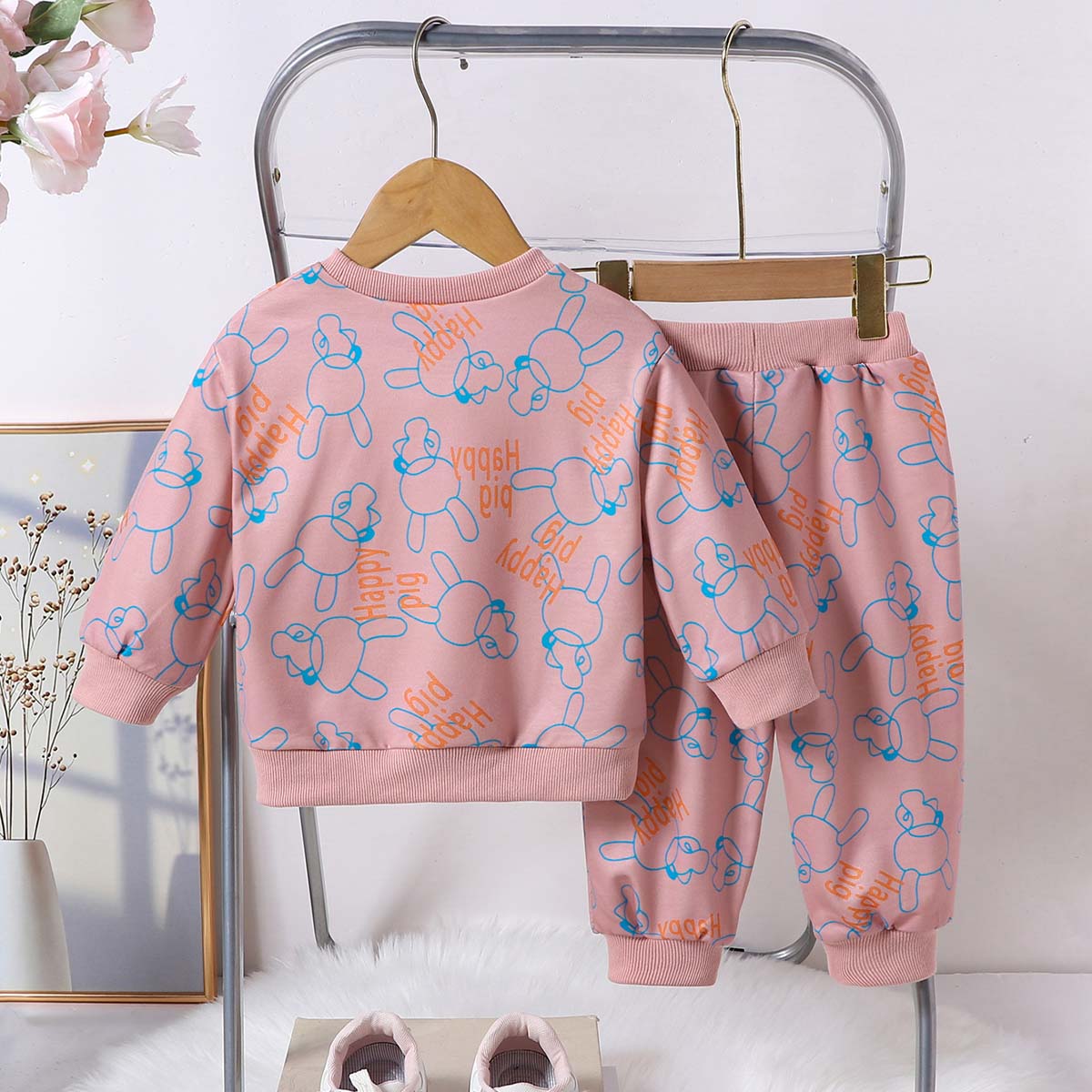 2-pack cartoon animals and letters all-over print suit autumn and winter