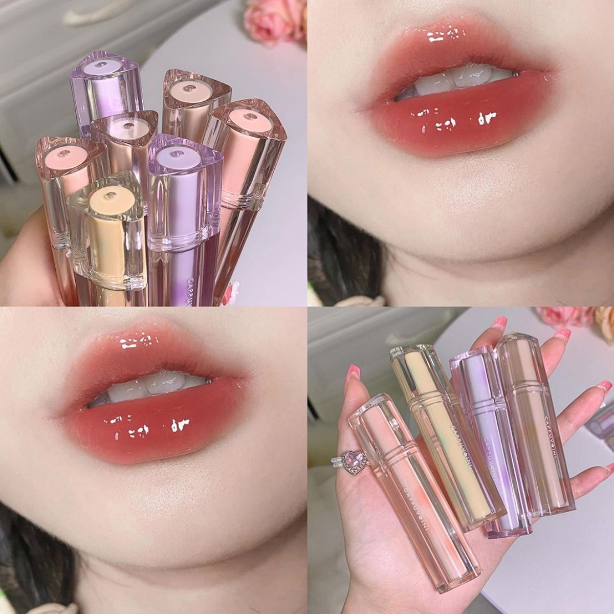 Mirror water gloss jelly lip triangle transparent tube lip glaze