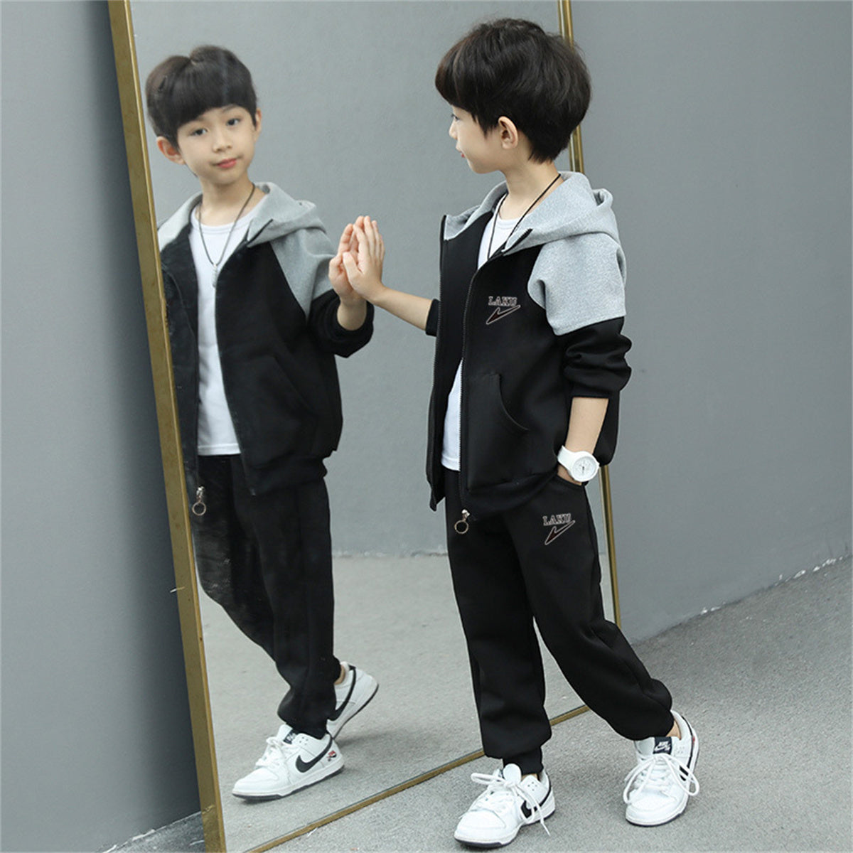 Children's cardigan sweatshirt hooded casual sports two-piece set