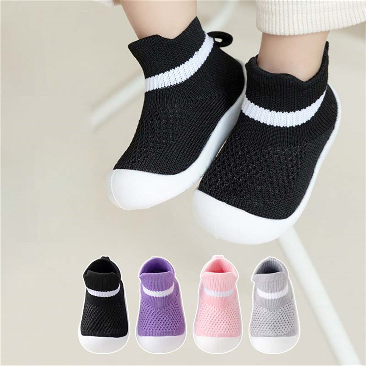 Children's spring and autumn solid color knitted simple breathable non-slip toddler shoes for boys and girls