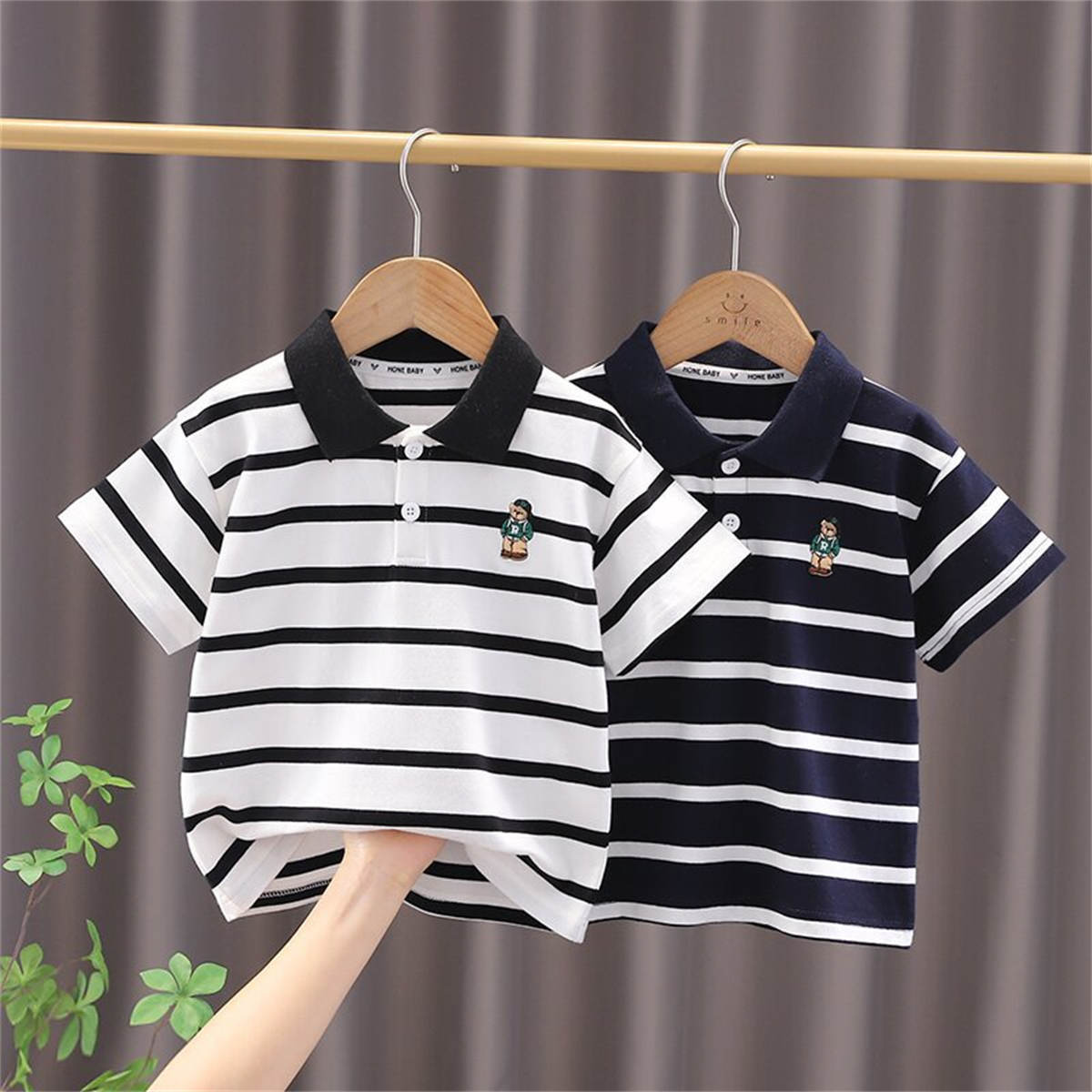 Children's clothing children's striped t-shirt boys short-sleeved new baby summer tops small and medium children's lapel t-shirt