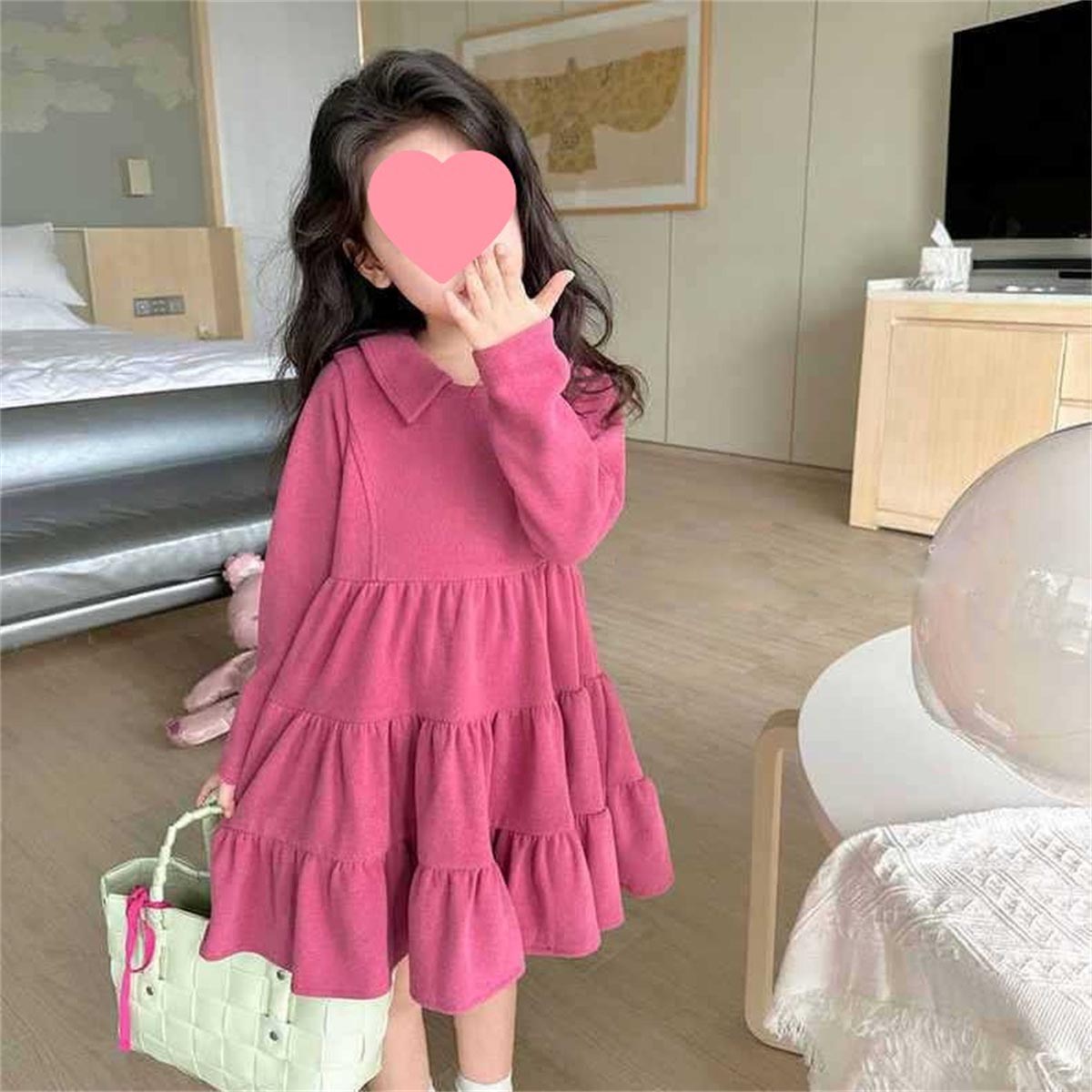 Girls Autumn Casual Solid Color Long Sleeve Dress