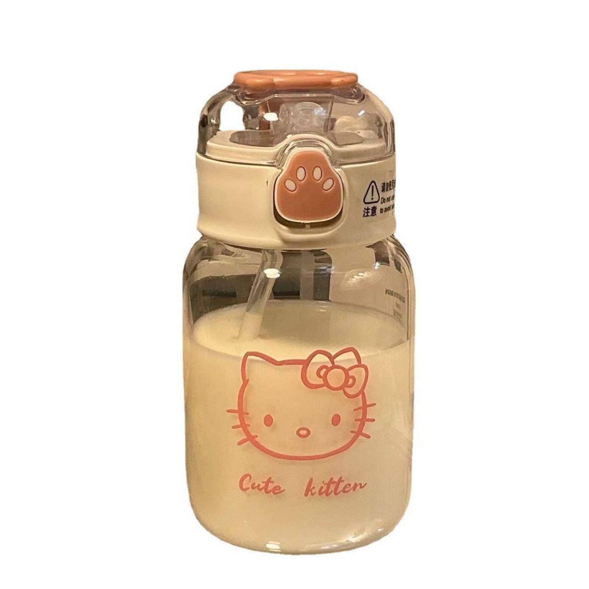 High-value plastic straw water cup, high temperature resistant for girls, cute children's portable cup, portable cat claw water cup