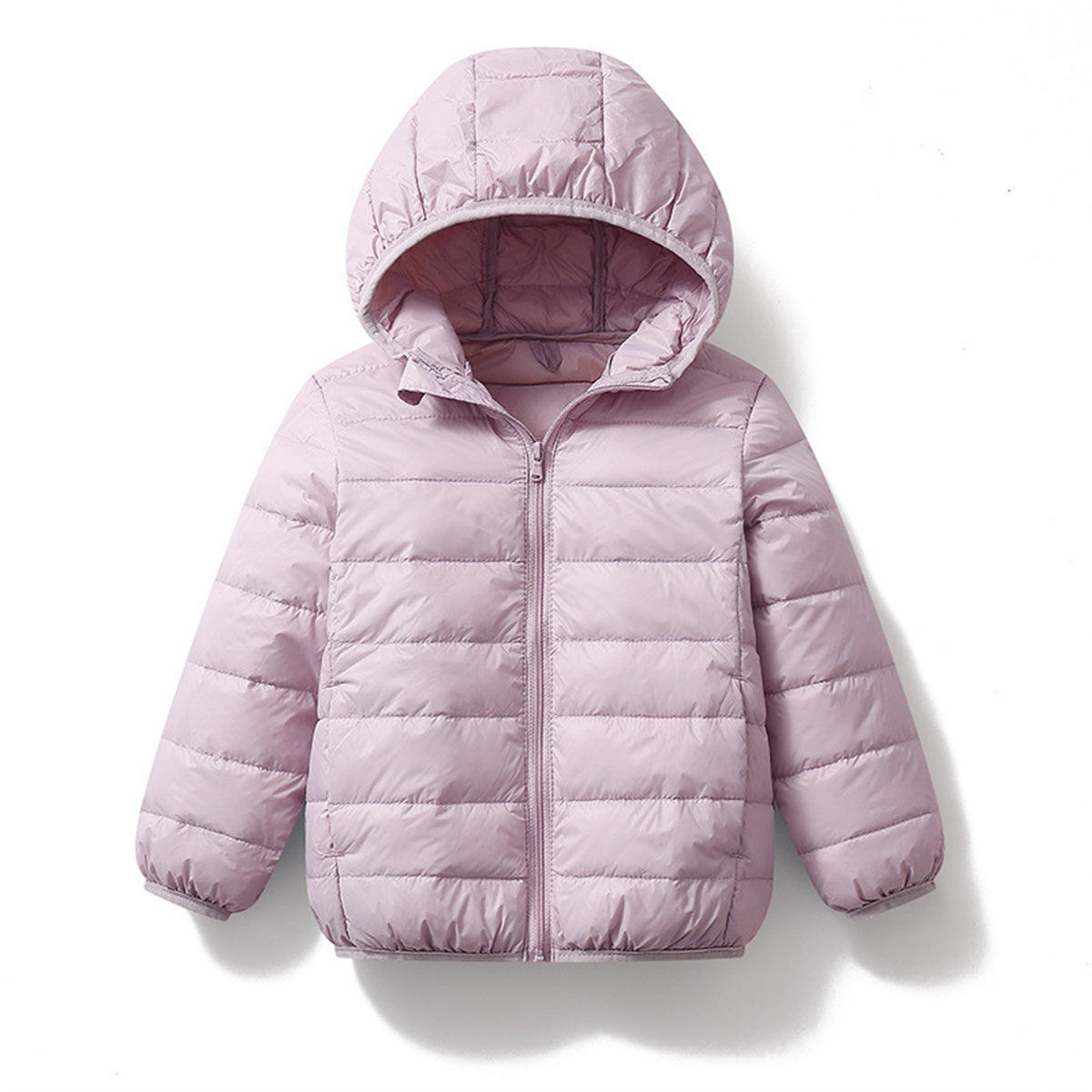 Winter simple solid color thin hooded short down jacket for boys and girls