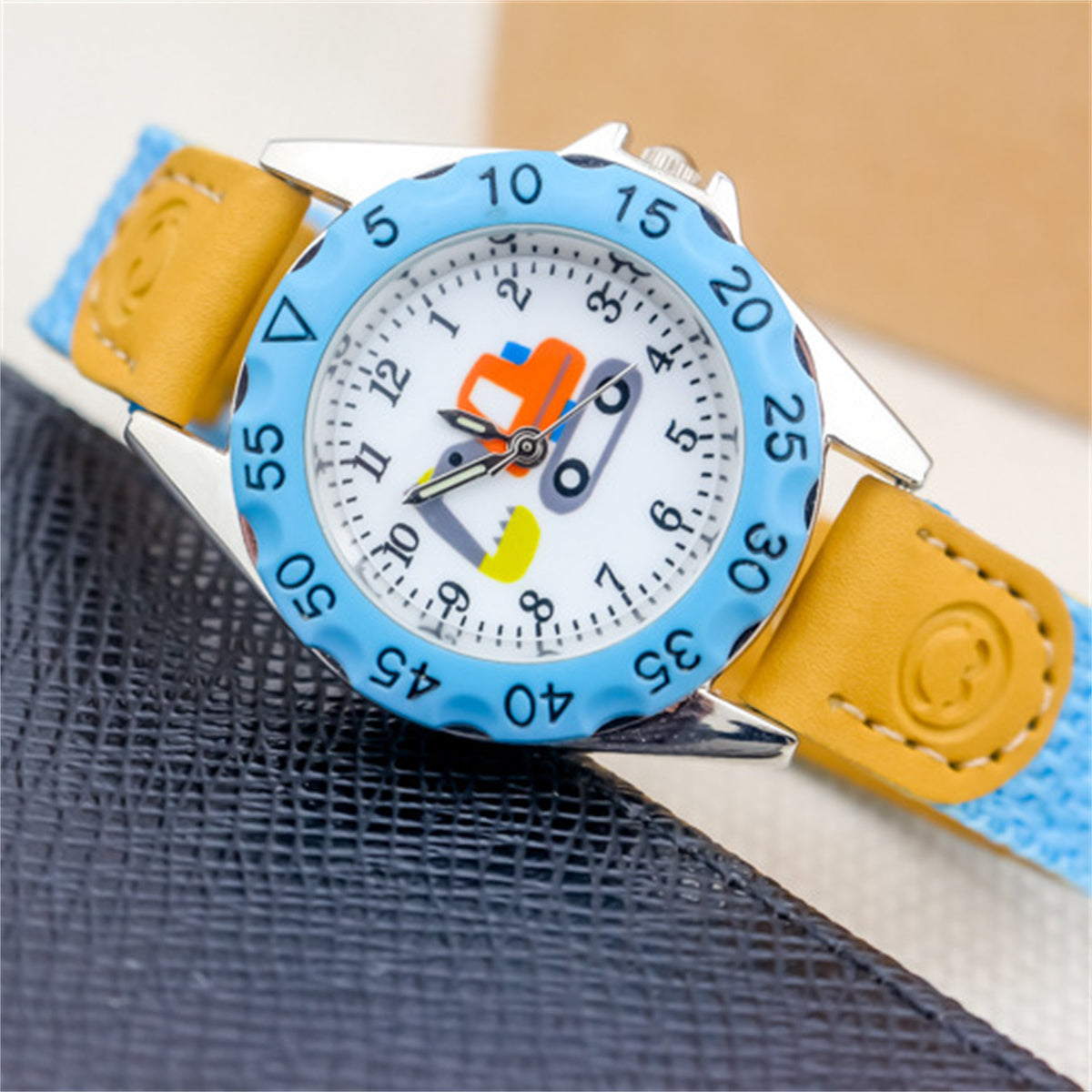 Children's cute excavator canvas breathable trendy luminous electronic watch