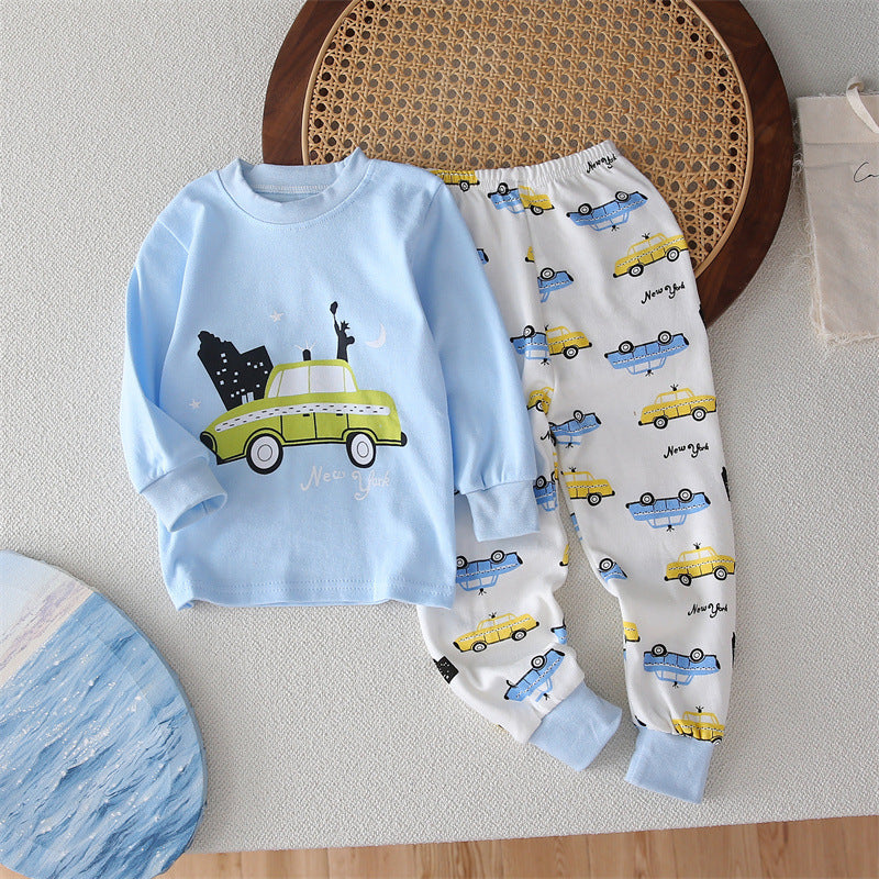 Children's cartoon dinosaur home clothes pajamas set warm 2-piece set