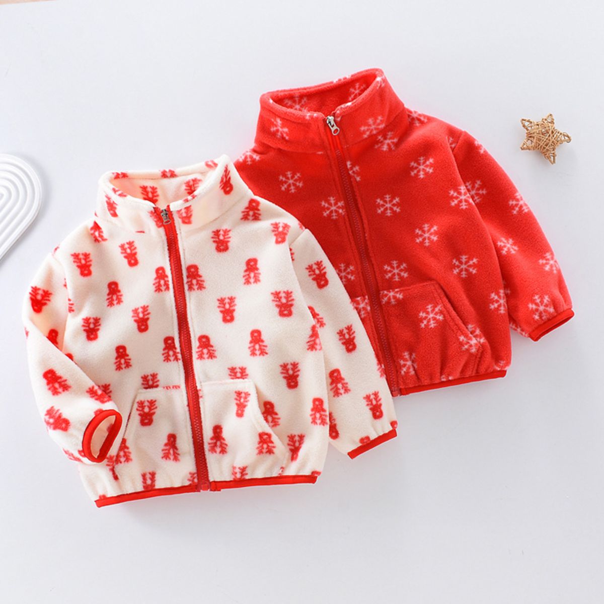 Children's spring and autumn jackets, girls' fleece warm tops, plush tops, baby's autumn and winter clothes for going out