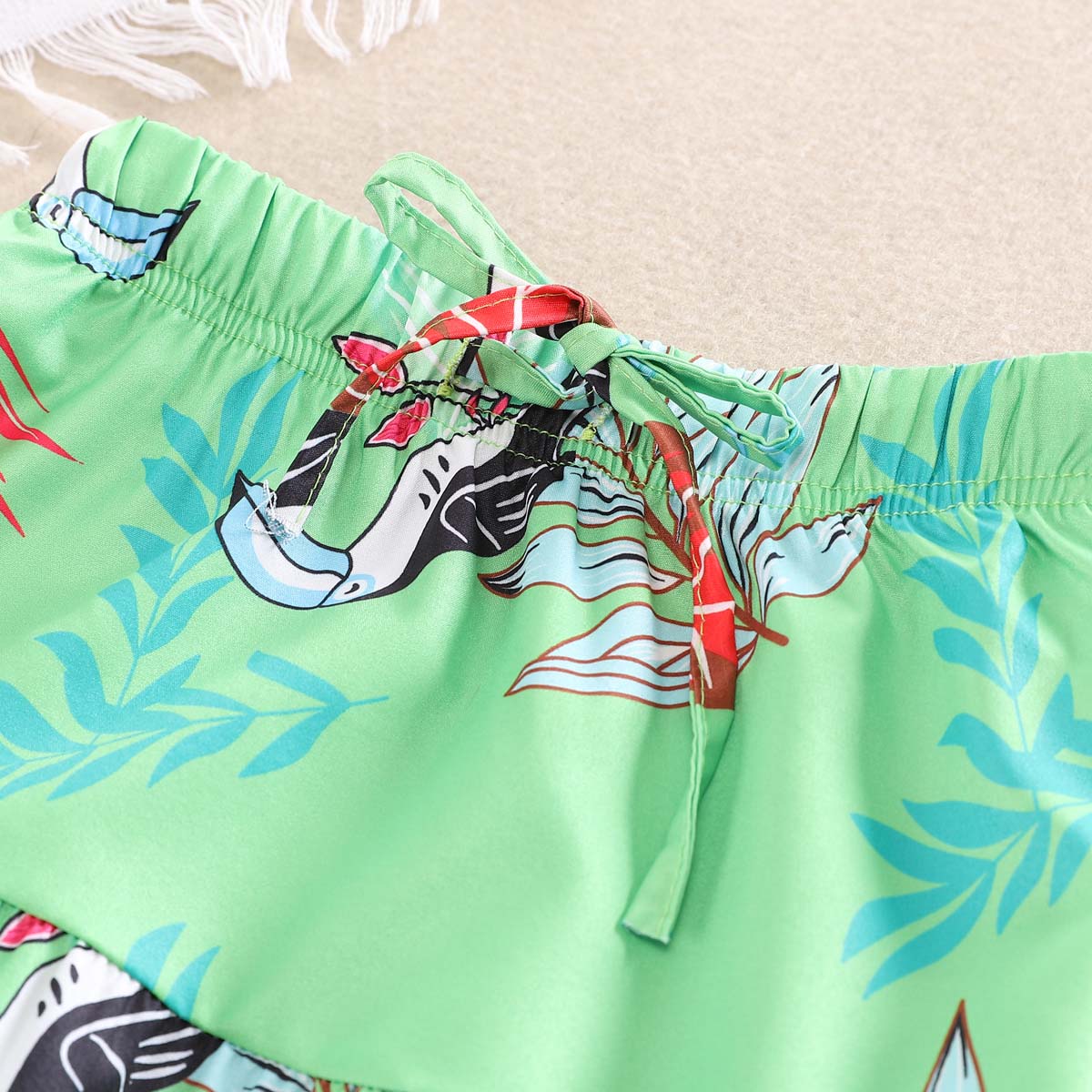 Summer Girls Ruffle Short Vest Swing Skirt Set Printed Holiday Style Set