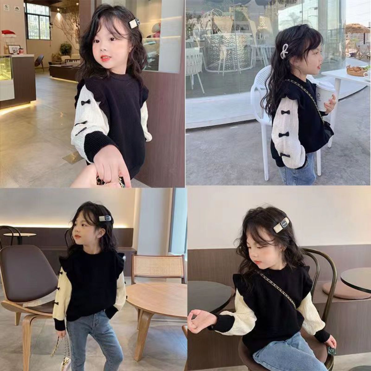 Girls autumn new style splicing sweatshirt