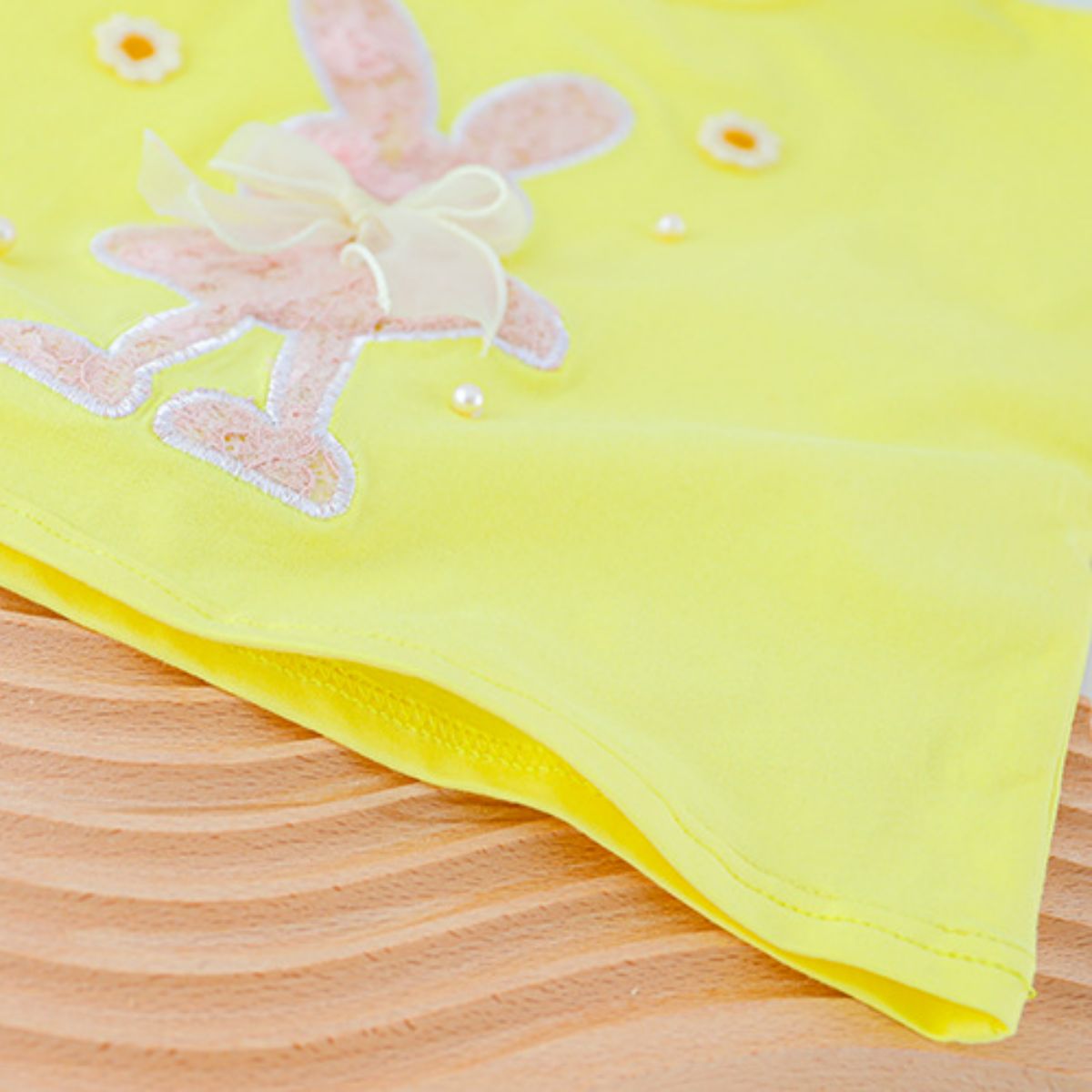 Summer short-sleeved children's clothing with cute cartoon bunny applique embroidery