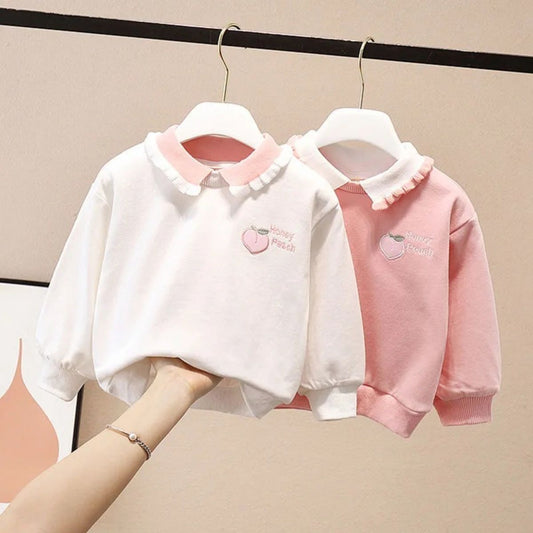 Girls' sweatshirts for spring and autumn, loose pullovers, long-sleeved T-shirts for girls, bottoming shirts, spring tops