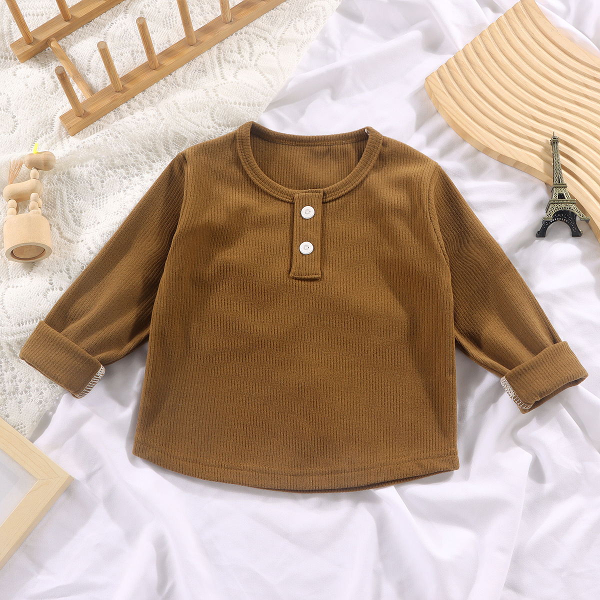 Spring and autumn inner round-neck ribbed velvet autumn clothing children's bottoming shirt boys and girls baby long-sleeved all-match tops single piece