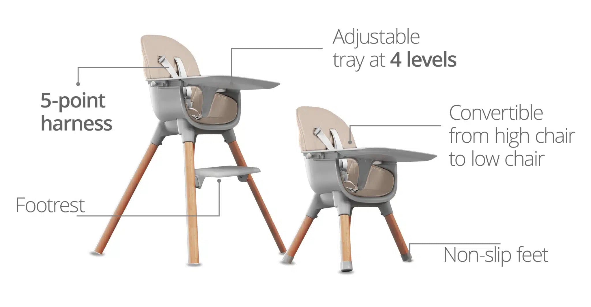High Chair 2-in-1 - Grey/Beige