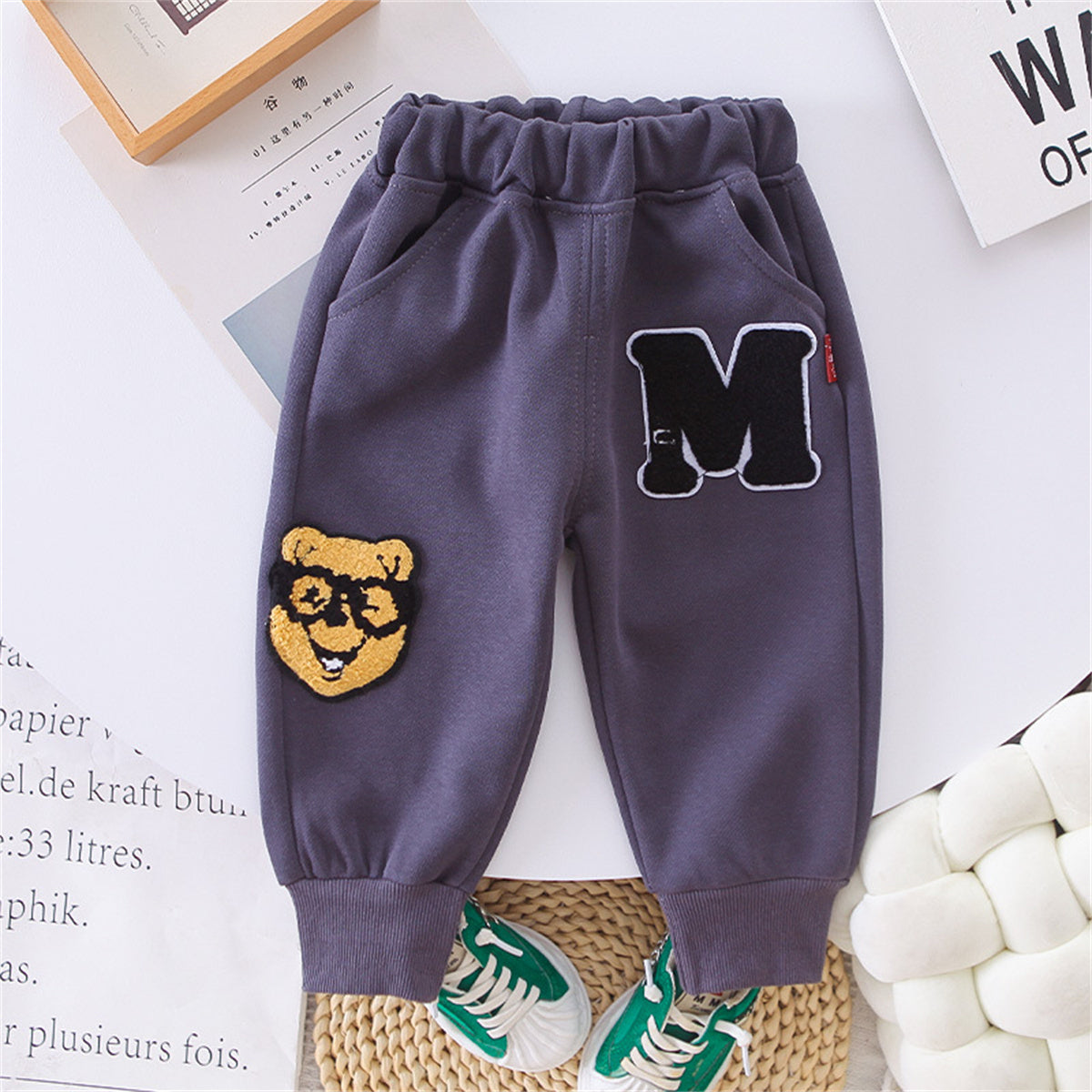 Baby boy spring and autumn cartoon bear casual sweatshirt two-piece suit