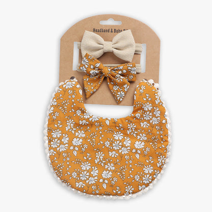 Linen Cotton Baby Bib & Headband Set