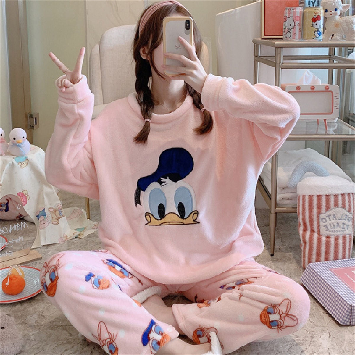 Long-sleeved thickened coral fleece cute autumn and winter home clothes suit