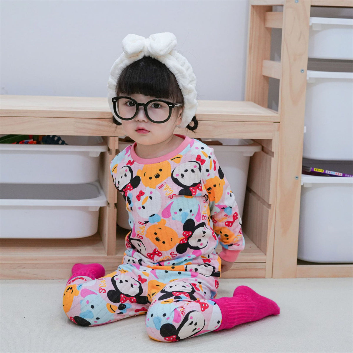 Children's two-piece cartoon pattern print long-sleeved suit