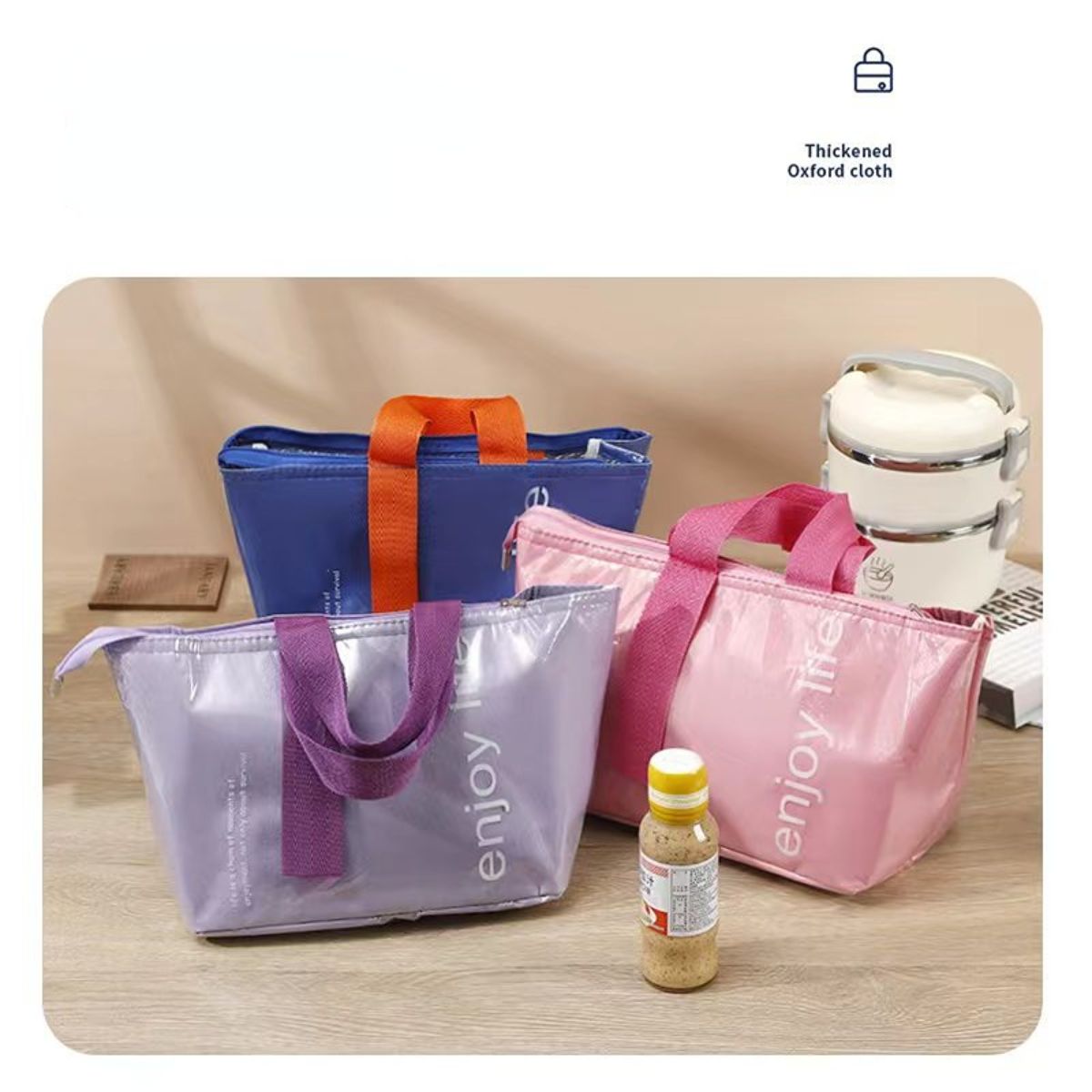 Waterproof and oil-proof lunch bag, meal bag, portable insulation bag, portable lunch box bag with rice bag storage bag