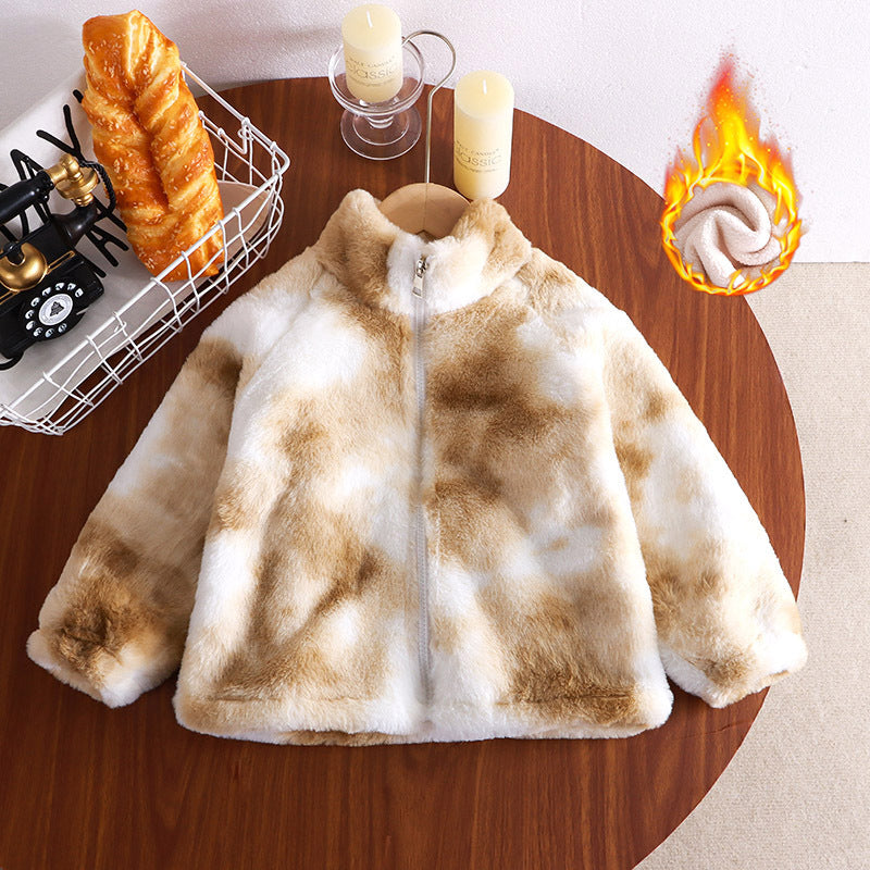 Thickened and warm girls' faux fur sweater