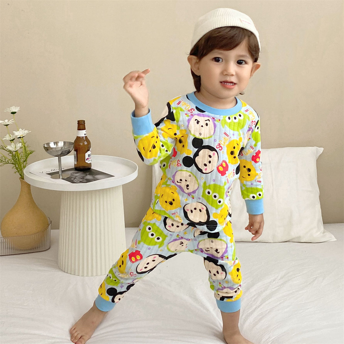 Children's two-piece cartoon pattern print long-sleeved suit