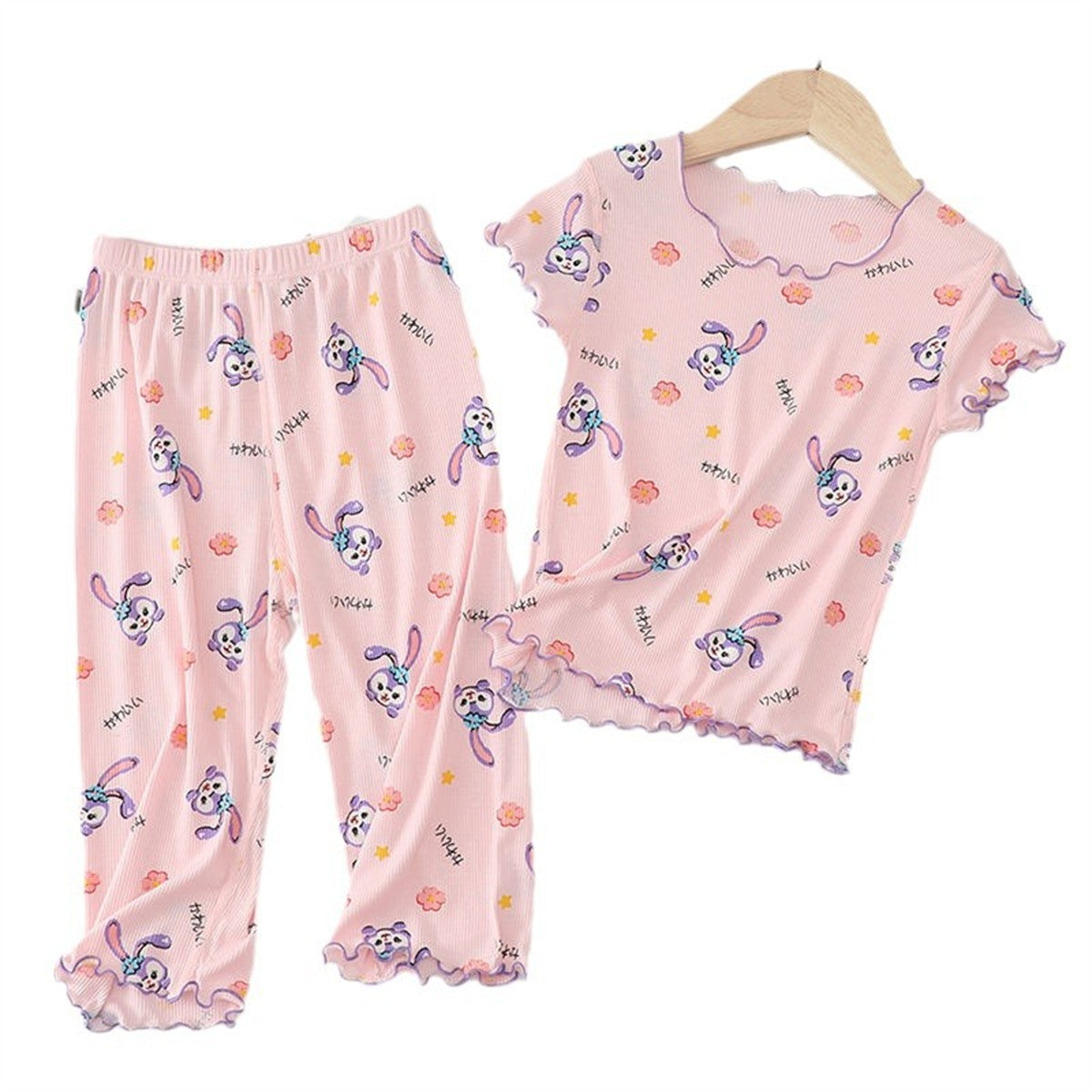 Ice silk pajamas children's short-sleeved suit baby home clothes cute Stella Lou air-conditioned clothes