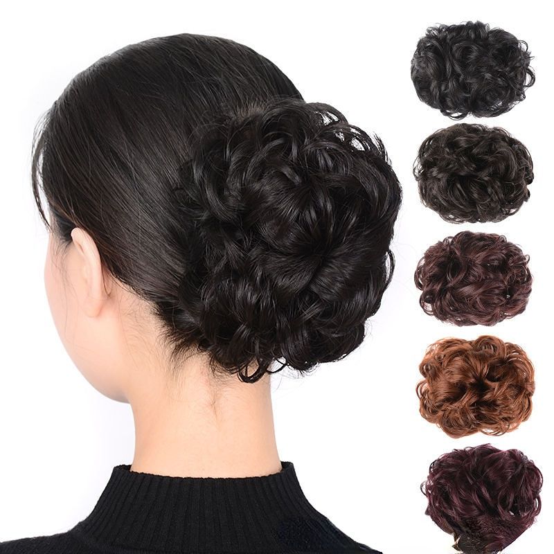 Wig women's clip-on hair band, bun, hair bun, short curly hair, clip-on flower bud head, fluffy big hair band