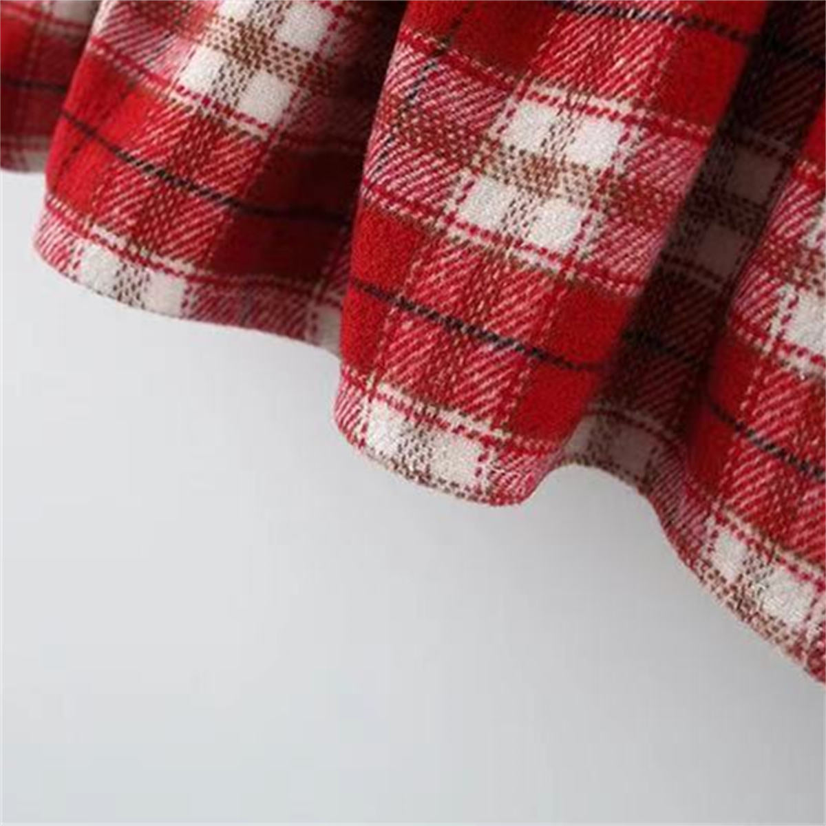 Winter Thickened Girls Plaid Bear Fake Two-piece Long Sleeve Dress