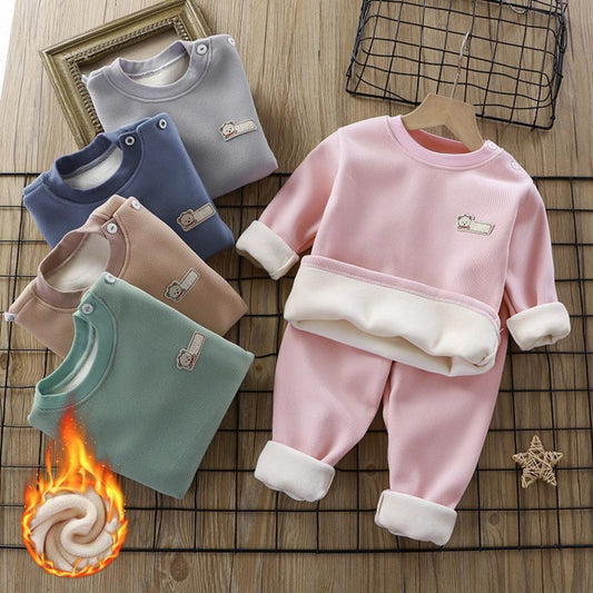 Children's plush and thick underwear suit boys warm autumn clothes autumn pants girls pajamas children's autumn and winter two-piece suit