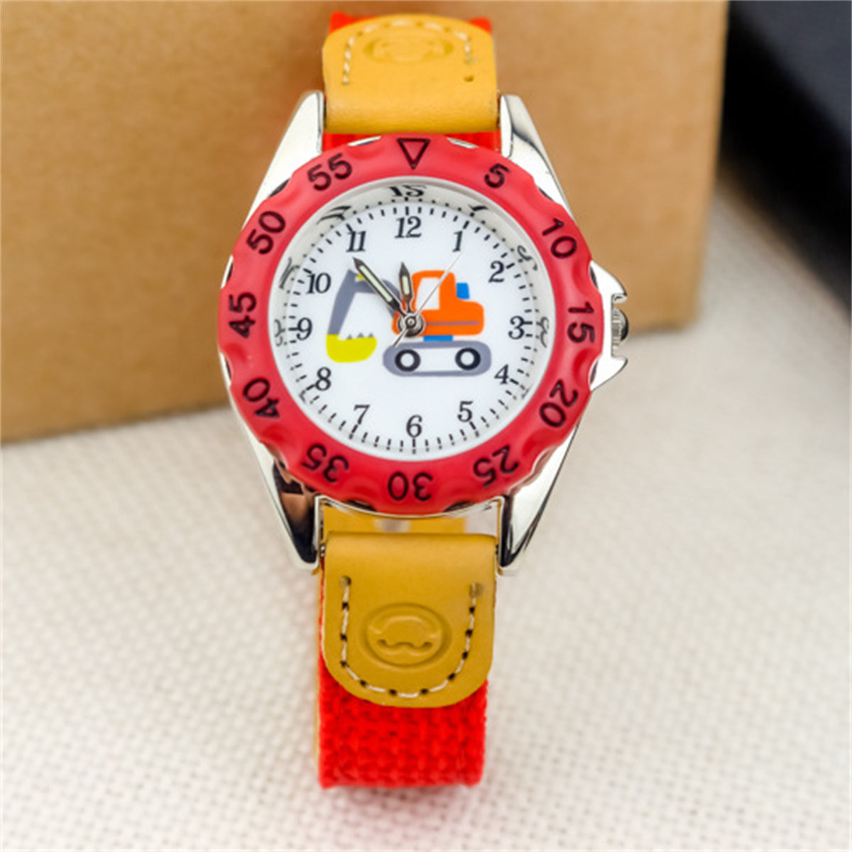 Children's cute excavator canvas breathable trendy luminous electronic watch