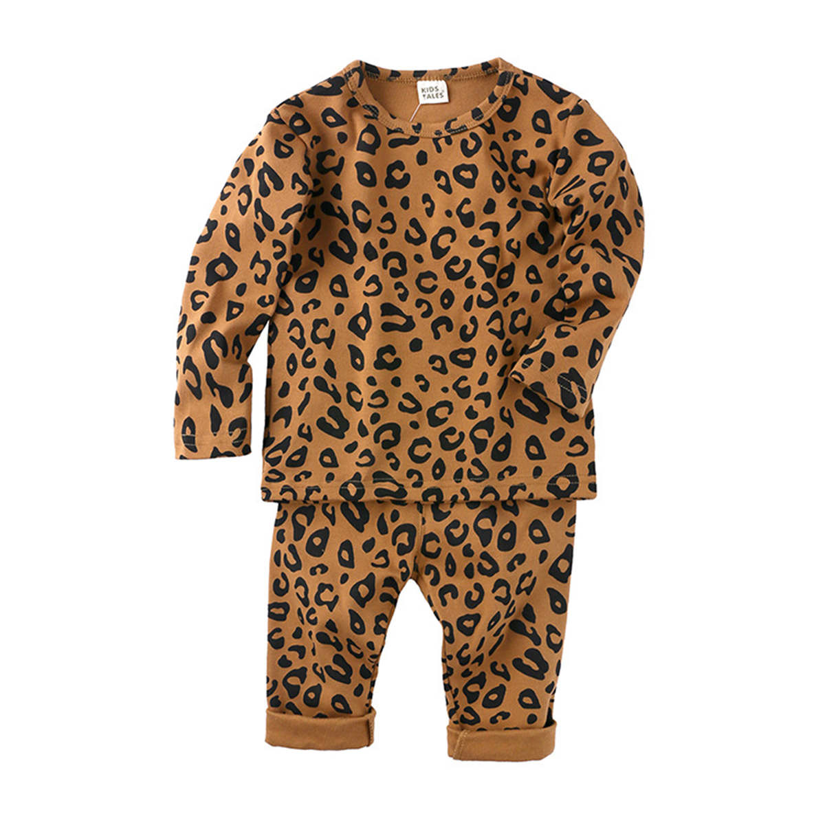 Children&#39;s leopard print stretch pajamas high waist belly protection two-piece set