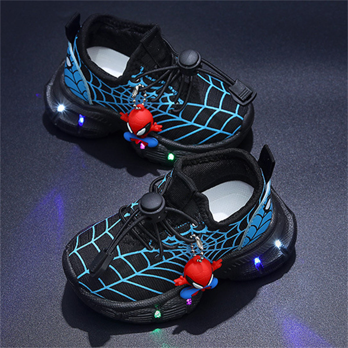 Children's mesh spider web LED light-up sports shoes