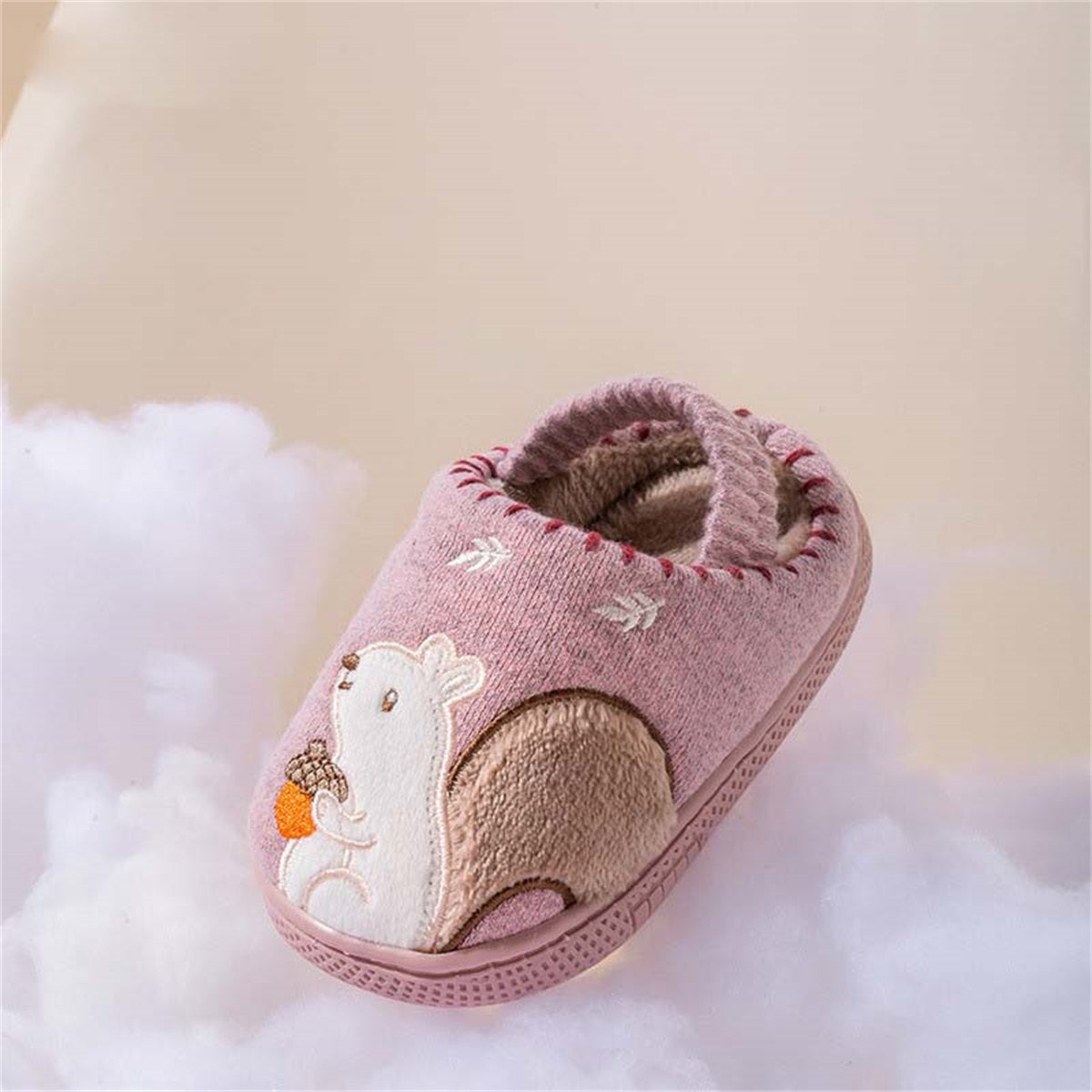 Children's and boys' autumn and winter cute squirrel print warm elastic ankle-capped cotton slippers