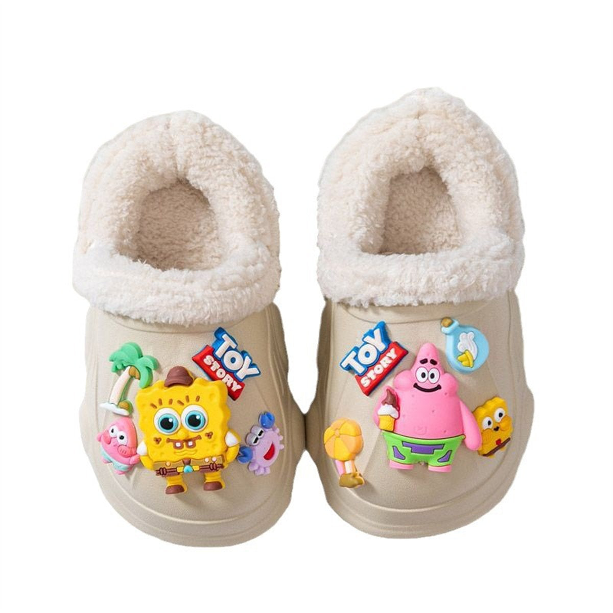 Children's autumn and winter boys and girls' SpongeBob SquarePants plush warm furry shoes non-slip soft bottom closed toe cotton slippers