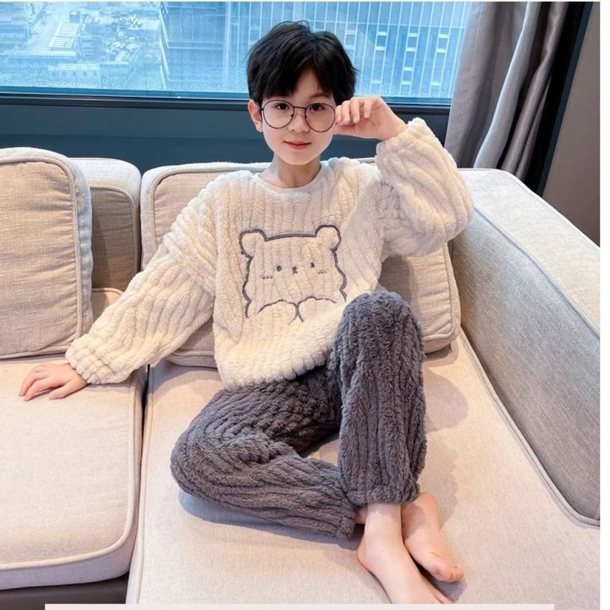 children's autumn and winter coral fleece pajamas set