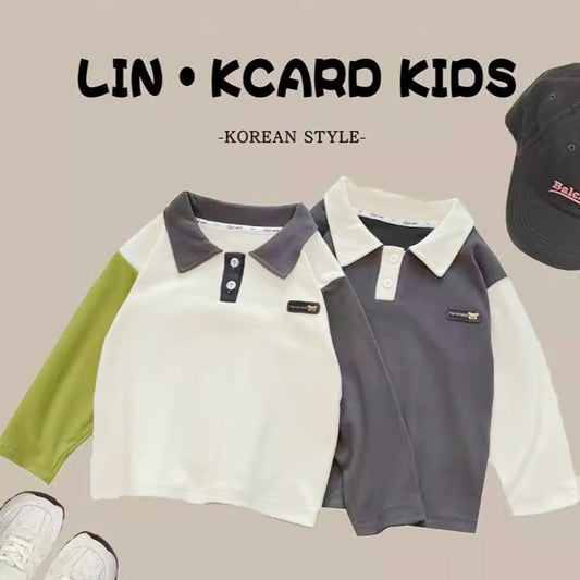 New children's long-sleeved polo shirts for boys, one-piece for girls, bottoming shirts for babies, lapel tops, German fleece children's clothes