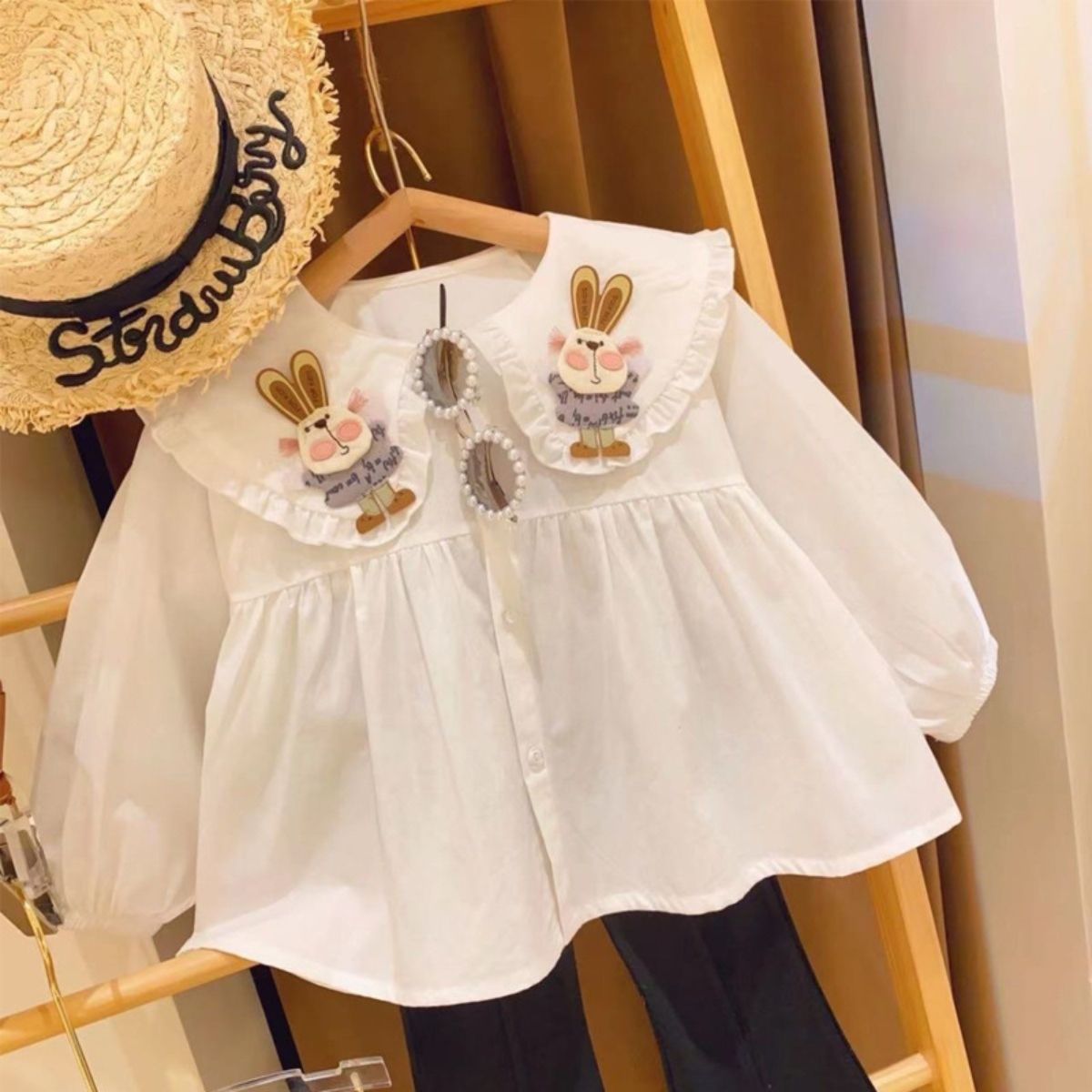 Girls shirts new spring and autumn small and medium-sized children's little girls' tops children's long-sleeved white shirts