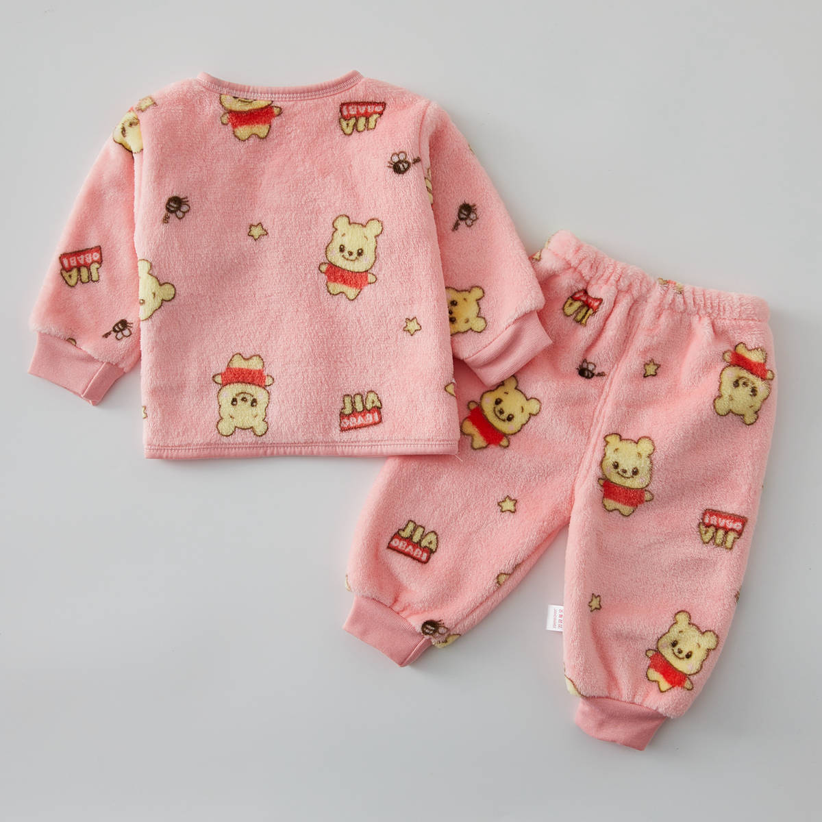 2 Pieces Baby Clothes Warm Flannel Cute Pentagram Bear Pattern Pajamas Set for Autumn and Winter