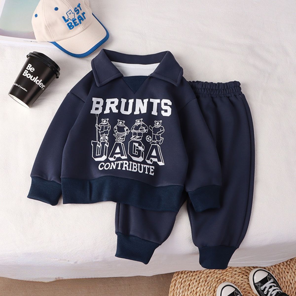 Children's polo shirt sweater suit autumn and winter new boys and girls sports lapel fashion tops children's clothing