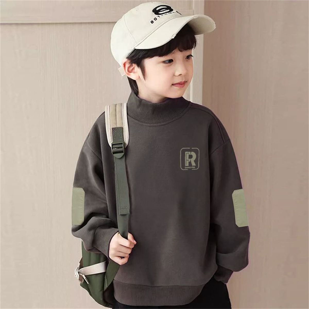 Winter plus velvet fashionable letter casual color matching style bottoming shirt for middle and large boys