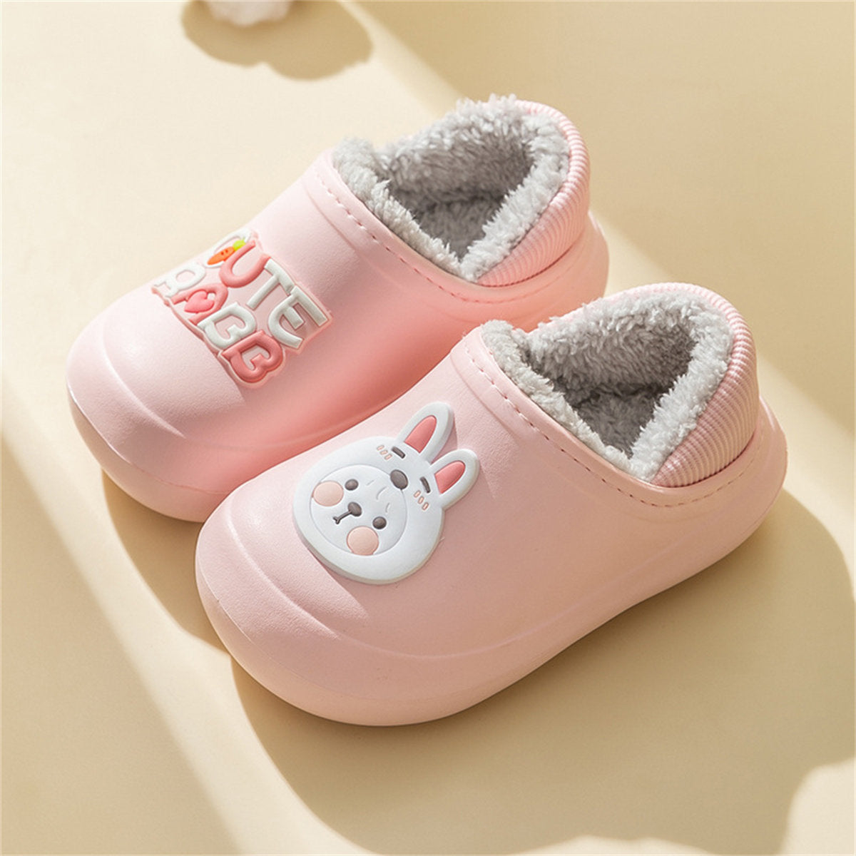 Children's boys and girls autumn and winter cute patterns indoor non-slip home waterproof plus velvet cotton slippers