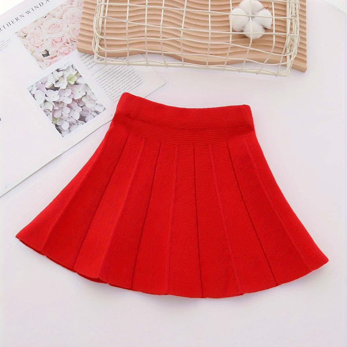 New arrival sweet girls flower knitted cardigan wool skirt two-piece set girls strawberry sweater suit skirt