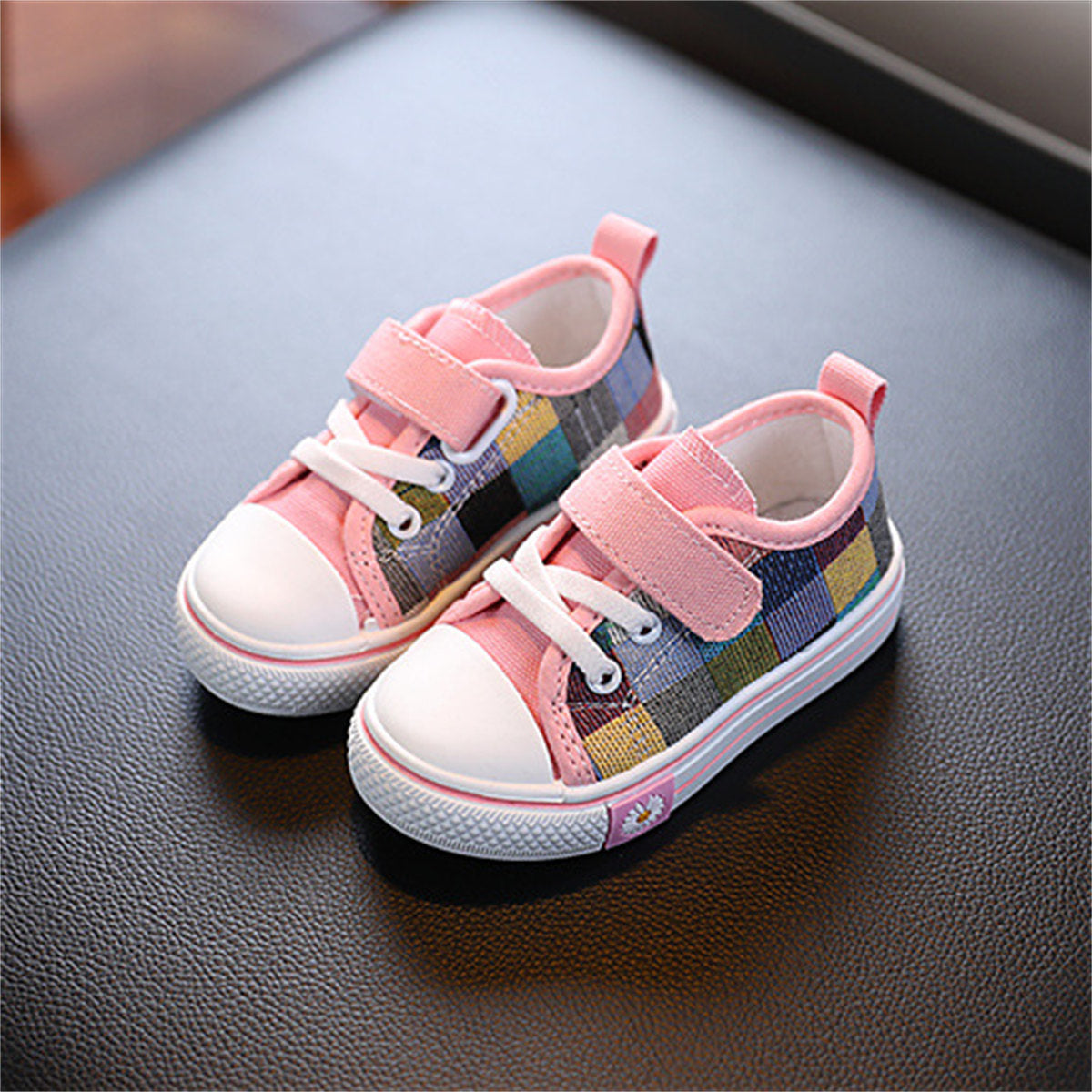 Children's and boys' spring and autumn British style color matching knitted non-slip Velcro low-top canvas shoes