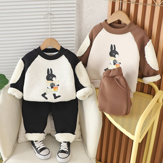 Boys suit plus velvet stylish boy baby autumn and winter fashionable sweater sports children autumn clothes