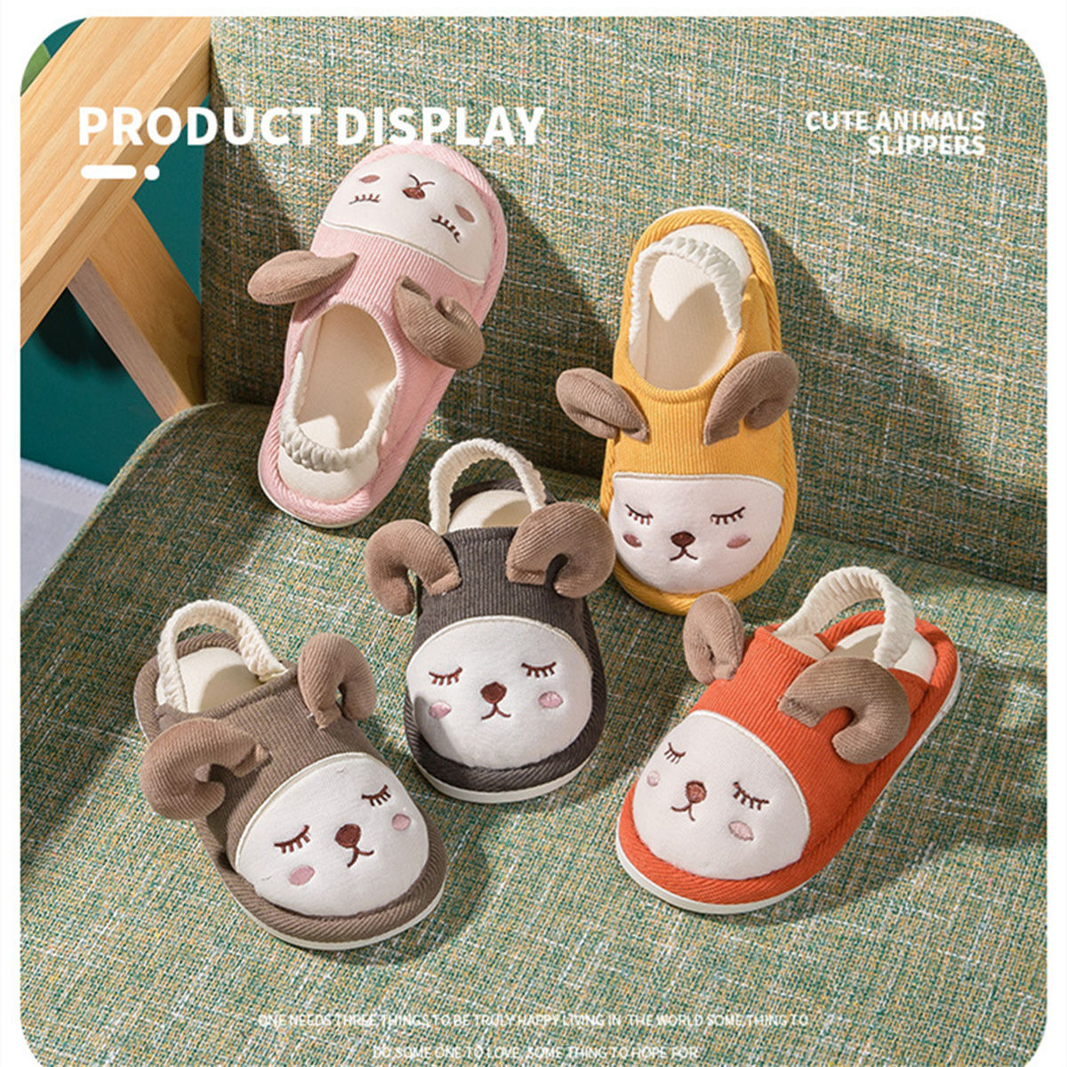 Children's spring and autumn cute pattern back strap soft bottom cotton slippers